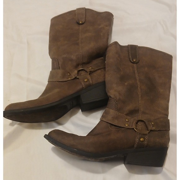 Rampage Shoes - Womens Rampage Walden Western Cowboy Boots Light Dark Brown Size 7